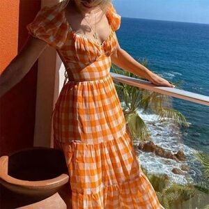 Orange Gingham Maxi Dress